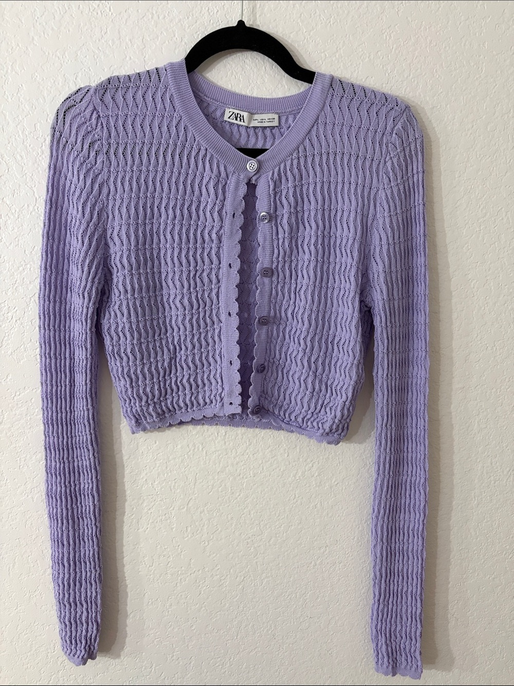 Lilac Textured Knit Cropped Cardigan
